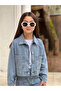 Girls' Collared Stone Blue Denim Pants and Denim Jacket Set - Holiday Wear - 3