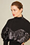 BLACK STAND NECK SEQUINES DETAILED MIDI DRESS - 3