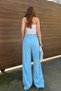 Women's Blue Pleated Palazzo Pants with Pencil Detail - 8
