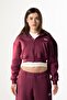 Flaw Embroidered Burgundy Zip Crop