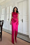 Fiona One Sleeve Draped Satin Fuchsia Evening Dress