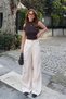 Women's Beige Pleated Palazzo Pants with Pencil Detail - 7
