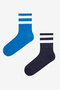 Pack of 2 Blue Navy Blue Tennis Socks - Striped