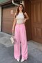 Women's Pink Pleated Palazzo Pants with Pencil Detail - 7