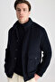 Ds Damat Regular Fit Navy Blue Plain Coat - 4