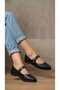 Women's Black Metal Buckle Leather Ballerinas 1cm Byndmtf05 - 2