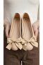 Women's Beige Bow Detailed Leather Ballerinas 1cm Byndmtf04