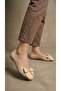 Women's Beige Bow Detailed Leather Ballerinas 1cm Byndmtf04 - 2