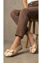 Women's Beige Bow Detailed Leather Ballerinas 1cm Byndmtf04 - 3