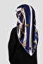 Twill Striped Belt and Zinci Patterned Cream Colored 90X90 Scarf (Does Not Contain Silk) Edge Stitching Shape Hand Sewn