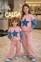 Girl's Denim Star Detailed Black Set – Modern Cut Sweatshirt & Wide-Legged Pants Combination - 9