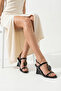 Women's Oval Toe Buckled Wedge Heel Pack Daily Sandals Neri Black - 7