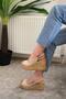 Women's Cork Cream Skin 10 cm Wedge Heeled Cork Sole Open Back Shoes - 4
