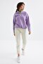 Light Purple Half Zipper Skirt Hem Gathered Stand Collar Standard Fit Women's Fleece Sweatshirt - 97234 - 4