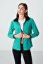 Sea Green High Collar Zippered Comfortable Form Women's Fleece Sweatshirt - 97173 - 5