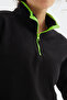 Black Half Zipper, Gathered Hem, High Collar, Standard Fit Women's Fleece Sweatshirt - 97234 - 7