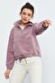 Dusty Rose Half Zipper Gathered Hem Women's Fleece Standard Fit Sweatshirt - 97171 - 5