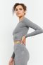 Gray Melange Long Sleeve Slim Fit O Neck Women's Crop Top T-Shirt - 97150 - 4
