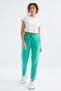Sea Green High Waist Comfortable Form Wide Leg Women's Fleece Tracksuit Bottom with Pockets - 94623 - 5