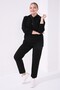 Black Classic Leg Stone Detailed Women's Large Size Tracksuit Bottom - 94040