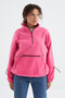 Candy Pink Hem Gathered Half Zipper Standard Fit Women's Fleece Sweatshirt - 97238 - 3