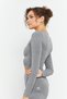 Gray Melange Long Sleeve Slim Fit O Neck Women's Crop Top T-Shirt - 97150 - 6