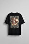 Men's Oversize Cotton Calligraphy Embroidered Motif T-Shirt Black - 2