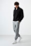 Black Half Zippered Sweatshirt Slim Fit Stand Collar Men's Fleece - 87891 - 4