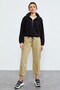 Black Half Zipper Hem Gathered Women's Fleece Standard Fit Sweatshirt - 97171 - 4