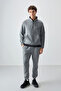 Gray Melange Half Zipper Stand Collar Elastic Leg Fleece Men's Tracksuit Set - 85159 - 6