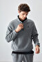 Gray Melange Half Zipper Stand Collar Elastic Leg Fleece Men's Tracksuit Set - 85159 - 7
