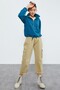 Emerald Half Zipper Hem Gathered Women's Fleece Standard Fit Sweatshirt - 97171 - 4