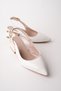 Women's White Patent Leather Strappy New Season Low Heel Shoes with Golden Buckle