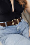 Brown Suede Belt with Gold Buckle on Top of Each Other