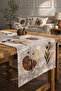Spring Flowers Patterned Brown Lines Patterned Digital Printed Decorative Runner