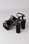 Seç 850 Platform Heelled Evening Dress Shoes (Heel:10,5Cm, Platform:4Cm) Black Satin - 8
