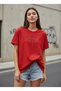 Women's Bow and Text Printed 100% Cotton Oversize Red T-Shirt