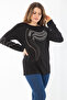 Women's Plus Size Black Sleeve and Stone Detailed Blouse 65N37325 - 2