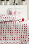 Double Duvet Cover Set 100% Cotton Striped Decorative Overlocked Ruffled - 5