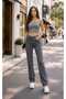 Flower Women's Smoked Snow Wash Palazzo Super High Waist Loose Leg Jeans
