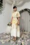 Yellow Floral Print Button Detail Belted Premium Design Linen Dress - 8