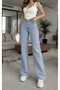 Elaa End Game Blue Ice Women's Loose Lycra 90's Super High Loose Leg Loose Denim Palazzo Trousers - 3