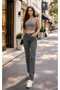 Flower Women's Smoked Snow Wash Palazzo Super High Waist Loose Leg Jeans - 5