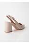Beige Patent Leather Slingback Heeled Shoes Pointed Toe Thick Heel Women's 88 - 4