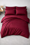 Striped Cotton Satin Claret Red Hotel Series Double Duvet Cover Set with Elastic Sheets - 2