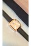 Retro Women's Wristwatch, Vintage Design, Minimal Design Gold Color Black Strap - 3