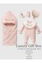 Pink 5-Piece Newborn Baby Girl Hospital Discharge Set Embroidered Romper+Blanket+Hat+Gloves+Booties - 3