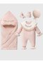 Pink 100% Cotton Lace Embroidered 5 Piece Baby Girl Hospital Release Set Velvet - 2