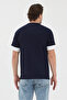 Men's navy blue Jacquard fabric white thick stripe Sleeve Detail Printed Slim Fit t-shirt - 2