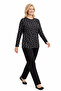 Women's Patterned Round Neck Relaxed Fit Combed Cotton Blouse for Middle Age and Above Mothers 8551 - 3